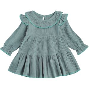 Peuter Meisje Jurk Mooie Casual Lange Mouwen Ronde Hals Solid Ruffle Een Lijn Jurk Herfst Kinderen Baby Leuke Jurk