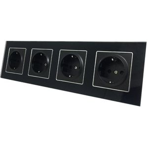 Quadruple 16A Eu Stopcontact Voor Ronde Doos Ce Wallpad Luxe Black Crystal Glass 4 Frame Eu Standaard Stopcontact Met klauwen