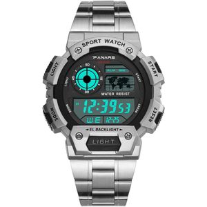 Panars Luxe Mannen Digitale Horloge Roestvrij Stalen Band Lichtgevende Multifunctionele Waterdichte Mannen Klok Elektronische Horloges