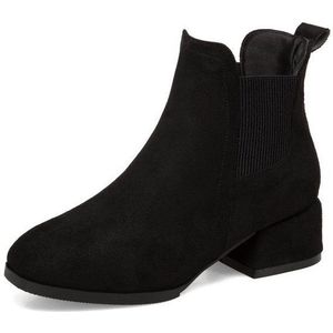 Herfst Winter Laarzen Vrouwen Kameel Zwarte Enkellaars Voor Vrouwen Dikke Hak Slip Op Dames Schoenen Laarzen Bota Feminina 35-40