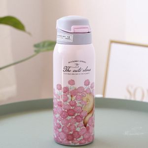 350/480Ml 304 Rvs Thermos Cartoon Dier Leuke Kinderen Sport Water Fles Dubbele Laag Outdoor Stro Vacuüm kolven