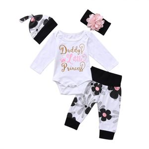 4 stks Pasgeboren Kids Baby Meisje Kleding Bloemen Kleding Katoen Jumpsuit Brief Print Romper Broek Outfit 0-24 m