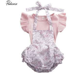 Baby Zomer Kleding 2 Stuks Pasgeboren Baby Meisjes Bloemen Kleding Verstoorde Gestreepte Tops Romper + Algehele Tutu Shorts Broek outfit