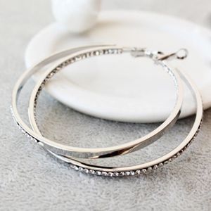 1 paar Stering echte Zilveren 30-80mm Mode Elegante Ronde Crystal Big enorme Hoepel Oorbellen Vrouwen Party Oorbellen vrouwen Sieraden