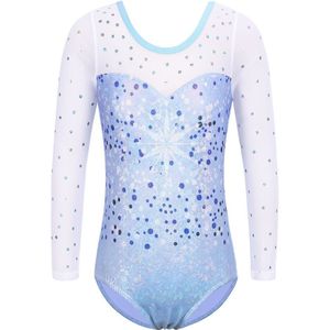 Baohulu Blauw Meisjes Maillots Voor Gymnastiek Ballet Pailletten Mesh Lange Mouw Peuter Bodysuit Kids Teens Acrobat Concurrentie Suits