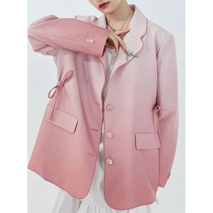 Blazer Women2022 Lente/Zomer Roze Gradiënt Onregelmatige Boog Losse All-Match Lange Mouw Jasje Vrouwen oversized Jas
