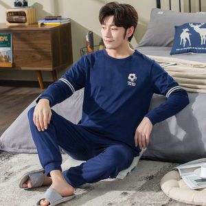 Katoen Pijama Set Voor Mannen T-shirt O-hals Plus Size Ondergoed Lange Mouwen Pyjama Nachtkleding Kleding Herfst Nachtkleding Mannelijke