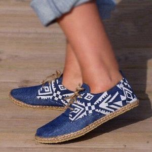 Blauw Platte Schoenen Vrouwen Lace-Up Schoenen Platte Platform Dames Comfortabele Schoenen Casual Echt Gehaast Hennep Zapatillas Mujer