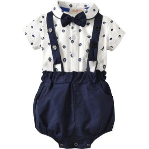 Baby Boy Kleding Strik Ster Print Jumpsuit Playsuit + Overall Korte Broek 2 stuks Outfit Kleding Srt