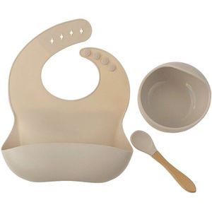 3Pcs Baby Servies Set Pasgeboren Slabbetjes + Diner Plaat + Lepel Set Waterdichte Food Grade Siliconen Feeding Speeksel Handdoek kinderziektes