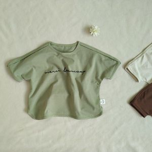 Zomer Unisex Kinderen Letters Gedrukt T-shirts Koreaanse Stijl Vleermuis Mouw Baby Meisjes Jongens Tees Casual Kinderen Tops