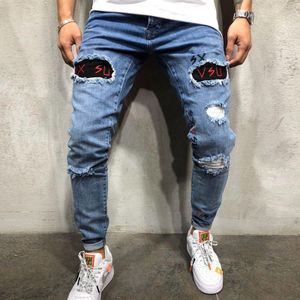 S-3XL Stijlvolle Modis Jean Homme Ripped Jeans Biker Slim Straight Gerafeld Denim Borduurwerk Skinny Jeans Mannen Broek