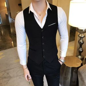 mannen Business Casual Slanke Vest Mannen Klassieke Effen Kleur Enkele Breasted Pak Vest Mannen Aziatische Grootte m-5XL