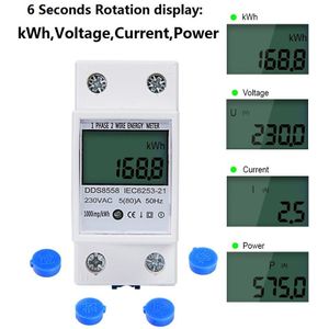 Enkele Fase Twee Draads Lcd Digitale Display Din Rail Kwh Meter Stroomverbruik Energie Elektrische Meter Kwh Ac 230V 50Hz Elektrische