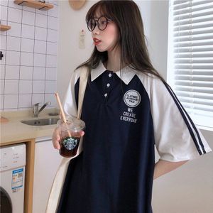 Harajuku Meisjes College Korte Mouw Koreaanse Tops Vrouwen Polo Shirt Vintage Grote Maat Losse Vrouwelijke Tops Japanse Kleding