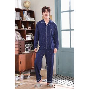 Slapen Shirt Man Elegante Ademend Koreaanse Stijl Nachtkleding Homewear Lange Mouw Poly-Katoen Revers Pyjama