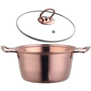 Huishoudelijke Goud Instant Noodle Pot Roestvrij Stalen Handgreep Kleine Soep Soeppan Melk Pan Pannen Met Glazen Deksel Inductie Fornuis