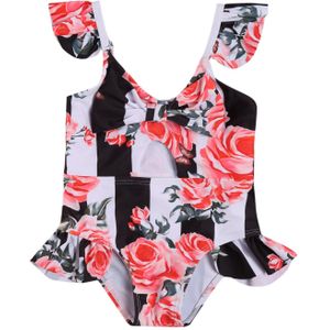 Peuter Bodysuit Badpak, Mouwloze Bloem Print Verticale Strepen Patroon Zomer Kleding 6M-4T Een Stuk Tankini