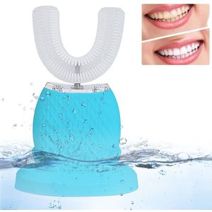 Elektrische Tandenborstel 360 Graden Automatische Sonic Tandenborstel Blauw Licht Tand Whitening U Type Usb Opladen 4 Modi