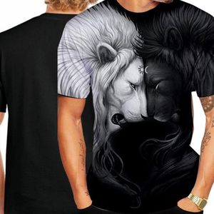 Mode Mannen Zomer Zwart Wit Grappige Leeuw 3D Gedrukt Vorm Korte Mouw Ronde Hals Leisure T-shirt Tee Top