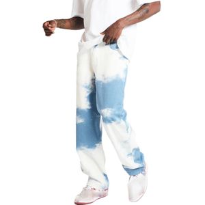 Mannen Blauw Tie Dye Print Jeans Mode Baggy Hip Hop Straat Casual Rechte Broek Harajuku Vintage Denim Broek