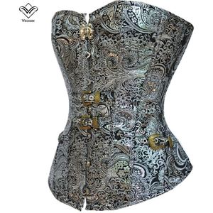 Wechery Vintage Corset Sexy Zilveren Bustier Steampunk Gothic Kleding Korsetten Gedrukt Lace Up Corselet Knop Taille Trainer Tops