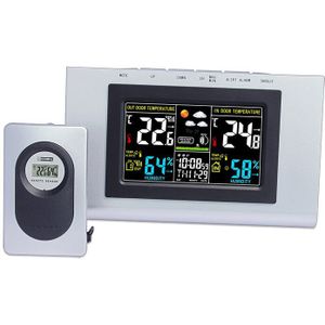 JIMEIH127G-COLOR-1 Draadloze Elektronische Kleurrijke LCD Display Indoor Outdoor thermo-hygrometer Weerstation Klok met Adapter