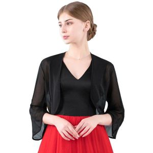 Populaire Bruids Zwart Rood Grijs Blush Chiffon Jassen Wrap Bruiloft Mode Schouderophalen Lange Mouwen Bolero Avond Prom Jacket Vrouwen