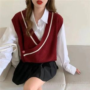 Vrouwen Trui Vest Korte-Stijl Student Koreaanse Stijl Ulzzang Patchwork V-hals Single-Knop Vest Eenvoudige All-Match knitwear