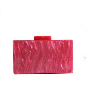 Parel Dark Roze Vrouwen Luxe Handtas Mode Spiegel Pvc Acetaat Doos Koppelingen Handtassen Schouder Messenger Bag