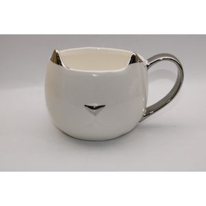 Leuke Kat Koffie Mok Met 3D Oren En Goud Zilver Handvat Keramische Thee Water Cup Voor Vrouwen Meisjes Wit zwart 500Ml