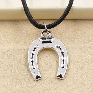 Mode Tibetaans Zilveren Kleur Hanger Hoefijzers Ketting Choker Charm Zwart Lederen Koord Fabriek Prijs Handgemaakte Sieraden