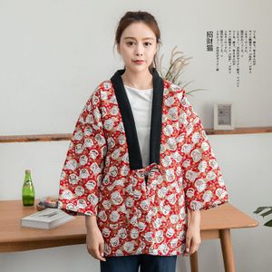 Japanse Stijl Vrouwen Print Kimono Jas Winter Dikke Katoen Gewatteerde Jas Vintage Dames Warm Houden Kimono Tops Losse Overjas