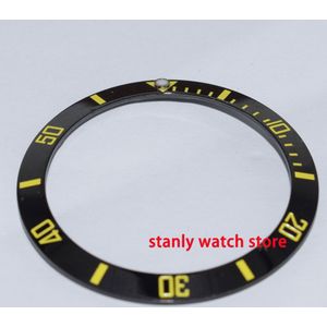 38Mm Zwarte Keramische Bezel Geel Schaal Horloge Insert Kit Fit 40Mm Sub Automatisch Uurwerk Horloge