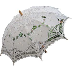 Anti Mode Parasol Katoen Borduren Bridal Paraplu Wit Battenburg Kanten Parasol Paraplu Bruiloft Paraplu Decoraties