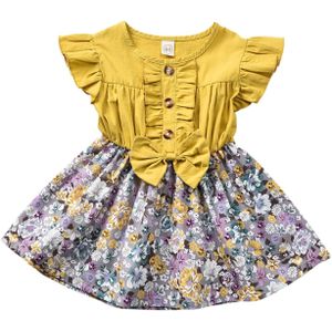 Peuter Kids Baby Meisje Zomer Casual Strand Jurk Ruche Bloemen Prinses Jurk 0-4Y