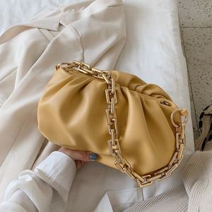 Gouden Ketting Pu Lederen Messenger Bag Modieuze Vrouwen Veelzijdige Ins Cloud Tas Chique Platte Dikke Ketting Geplooide Schouder tas