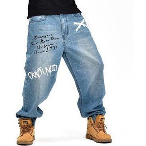 CHOLYL Baggy Jeans Mannen Denim Broek Losse Streetwear Jeans Hip Hop Casual Print Skateboard Broek voor Mannen Plus Size Broek blauw