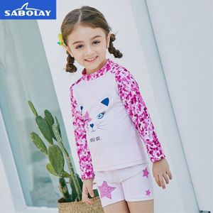 Kinderen Zonnebrandcrème Badpak Meisjes Lange Mouw Badmode UPF50 + Sneldrogend Meisjes Duikpak Surf Kleding Rashguard