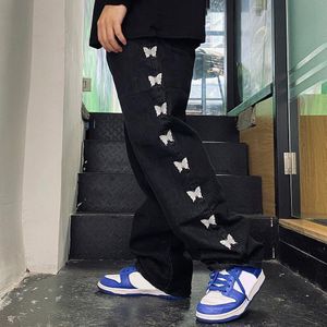 Mannen Hip Hop Streetwear Jeans Broek Vlinder Print Harajuku Katoen Mannen Broek Mannen Borduurwerk Denim Broek