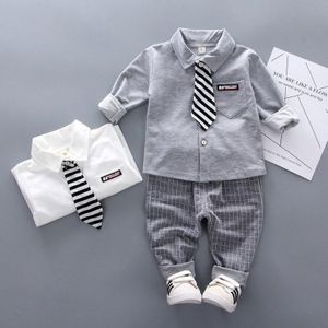 Lente Baby Jongens Kleding Formele Zuigeling Gentleman Tie Shirt Broek 2 Stks/sets Kids Clothess Katoen Kinderen Vrije Tijd Pakken