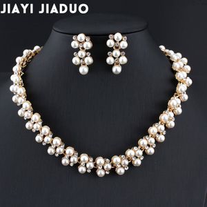 Jiayijiaduo trouwjurk sieraden set Imitatie parel ketting oorbellen set Voor vrouwen charm partij sieraden Kerst