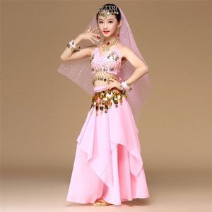 Roze 5pcs Kid Buikdansen Kostuum Roze Meisjes Buikdans Kostuums Kinderen Buikdans Meisjes Bollywood Indian Dancewear Set