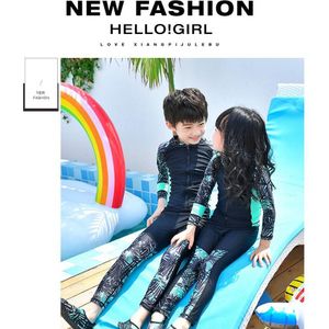 Korea Lange Mouw Twee Stukken Badmode Voor Kinderen Uv-bescherming Badpak Jongens Meisje Zwemmen Pak Shirt + broek Unisex