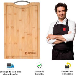 Bergner Bamboe Snijplank, Moderne, Elegante, Professionele, Sterke, Duurzame, Lichtgewicht, Schoonmaken, rvs Handvat, Leuke Touch, Snijplanken, Snijplank