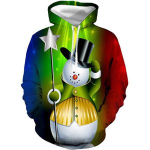 Unisex Christmas Magician Snowman 3D Digital Print Loose Hooded Sweater Pullover Women Men Year Baseball Sweatshirt Hoodie