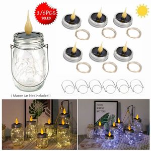 6 Pcs Solar Mason Pot Deksel Insert Led 20 Leds Mason Jar Solar Mini String Licht Voor Glas Mason