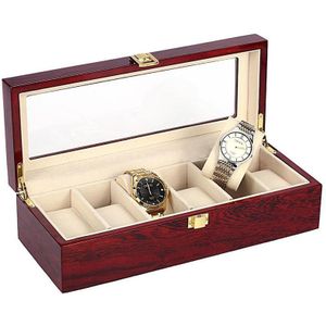 6 Hout Horloge Vitrine Box Glas Top Sieraden Organizer Mannen