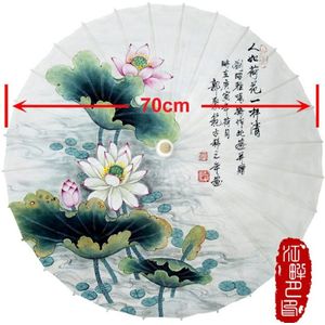 JPY Bamboe Olie Papier Paraplu Oude Orient Lotus Vijver Landschap Papier Parasol Dance Kids Stange Decor Opknoping Paraplu