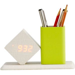 Nachtlampje Desktop Klokken Bureau Met Pen Houder Digitale Led Backlight Hout Mute Snooze Alarm Tafel Klok Studie Home Decor moderne